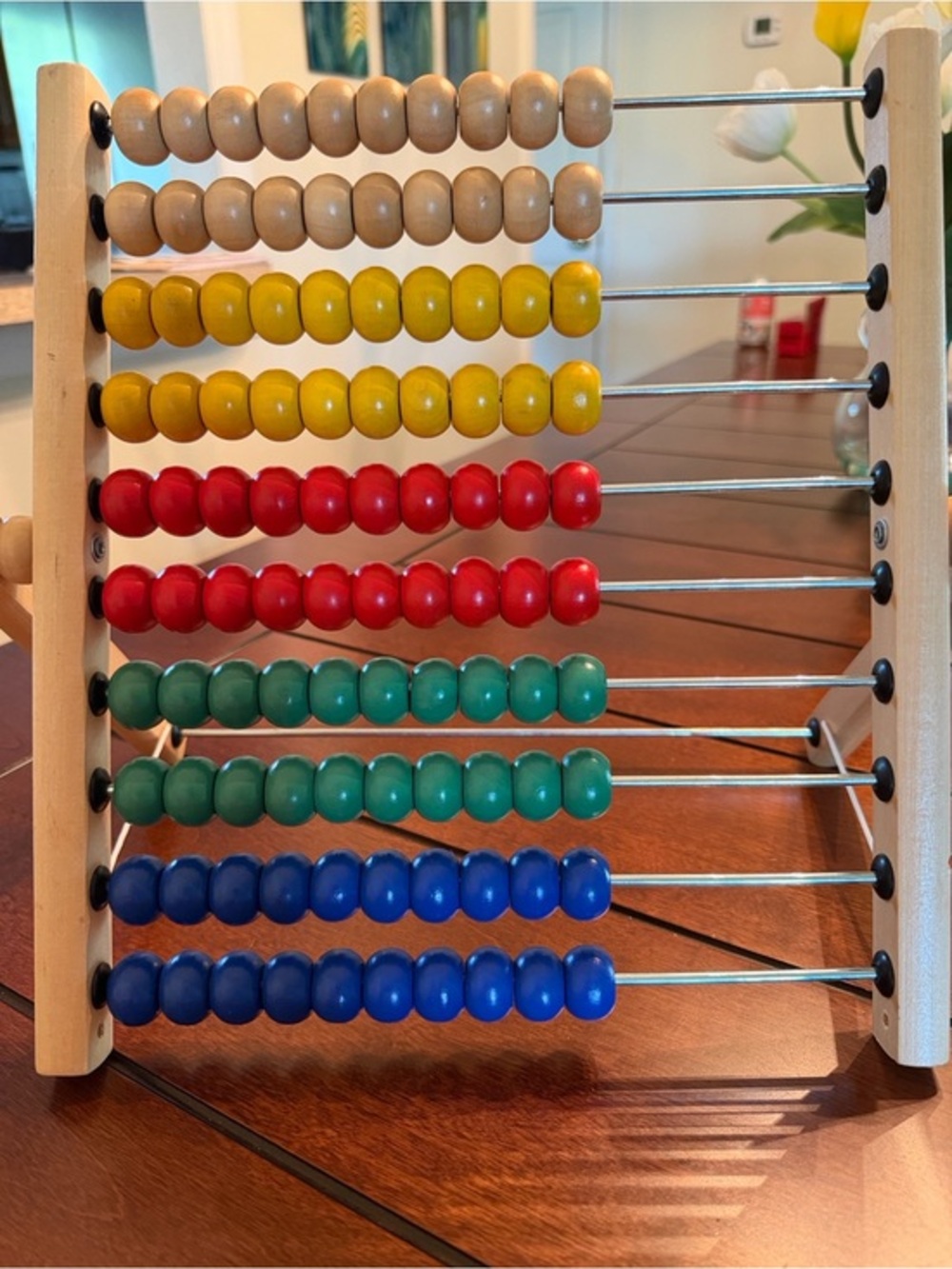 IKEA Wooden Abacus with Beige, Yellow, Red, Green, and Blue Beads